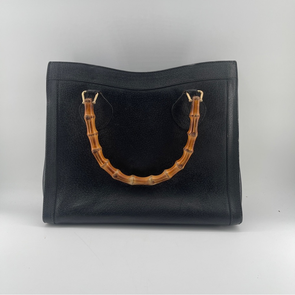Gucci Black Leather Tote with Bamboo Handle